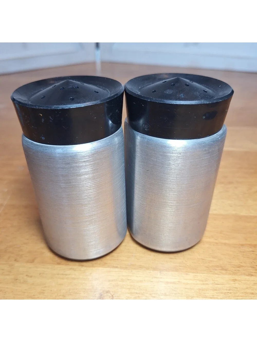 VTG MCM Kromex Spun Salt/Pepper Shakers Aluminum Spice Containers 3.75